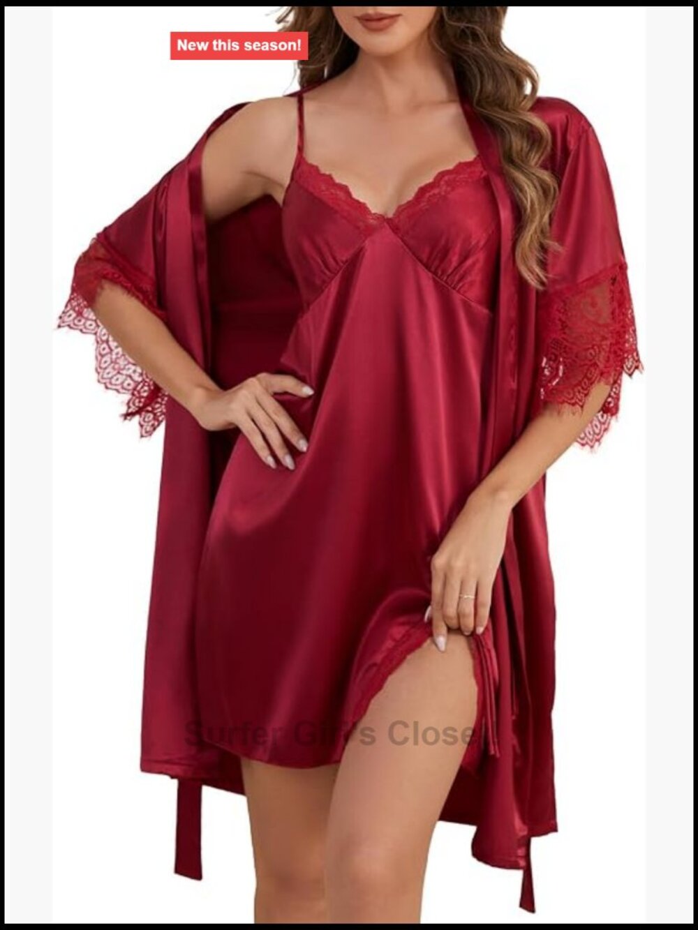 Silk Satin 2-Piece Pajama Set with Lace Trim - Sleepwear
